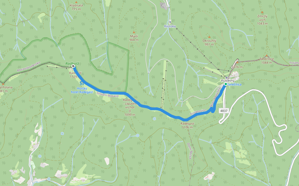 NS Radegast walking route map in Prostřední Bečva