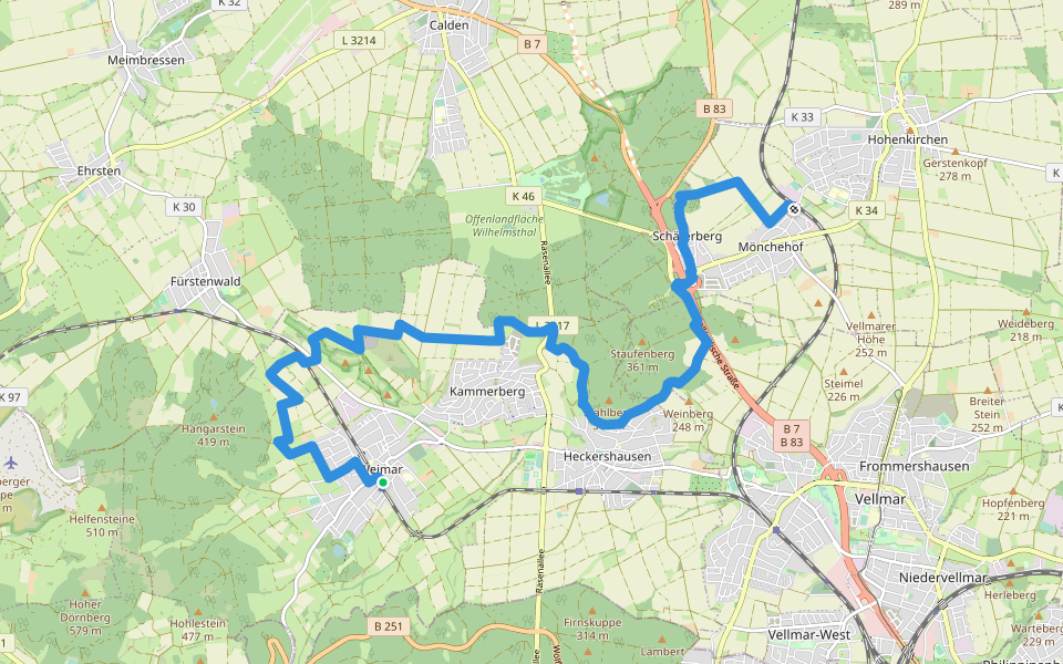Kasselsteig Etappe 2 walking route map in Ahnatal