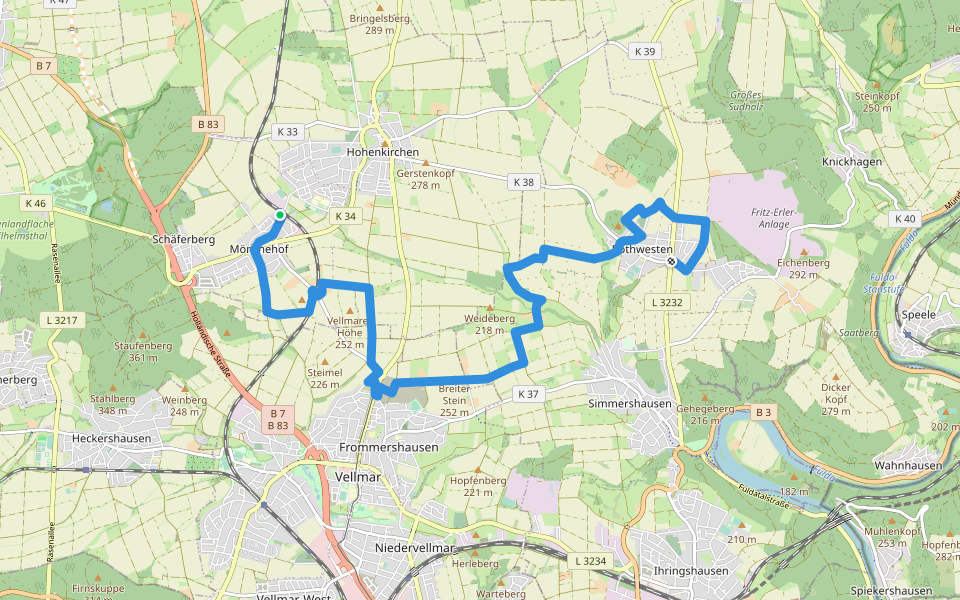 Kasselsteig Etappe 3 walking route map in Espenau