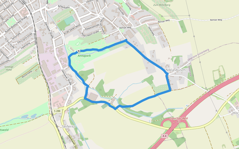 Ww Annapark - Nicklasbusch Rundweg walking route map in Meerane