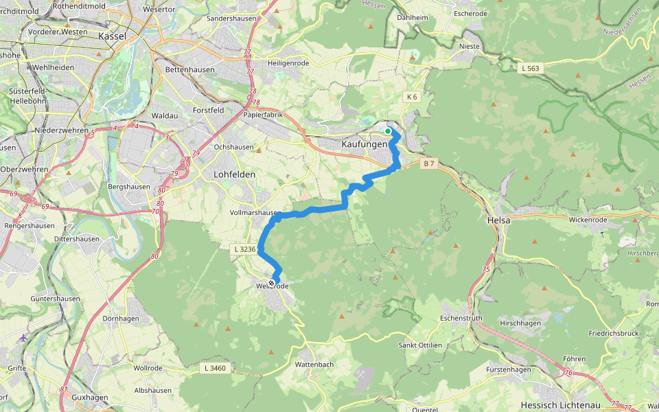 Kasselsteig Etappe 7 walking route map in Kaufungen
