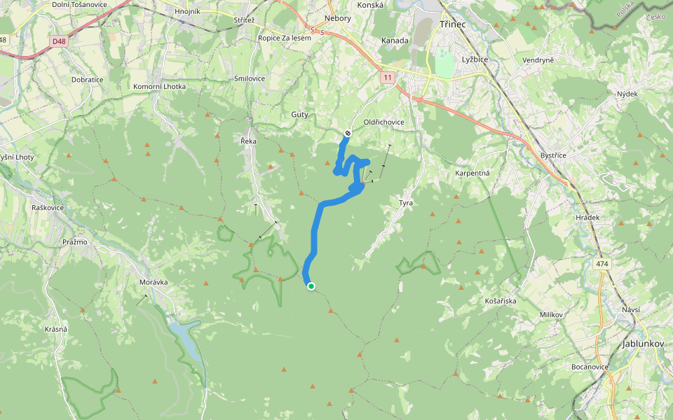 [M] Ropice (rozc.) - Guty (MHD) walking route map in Trinec