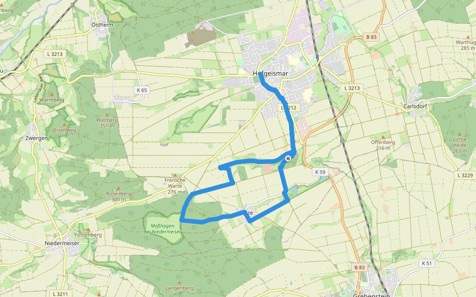Hofgeismar - Kelze walking route map in Hofgeismar