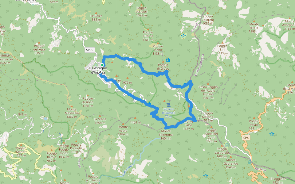 Sorgenti di Firenze Trekking – Anello 1: Il monte Falterona walking route map in Il Castagno D'Andrea