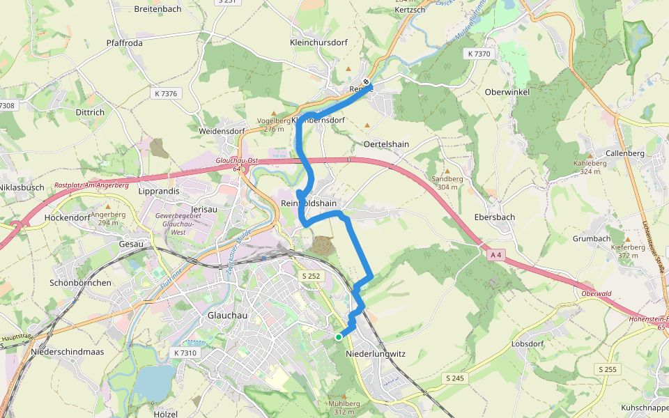 Ww Niederlungwitz - Remse walking route map in Glauchau