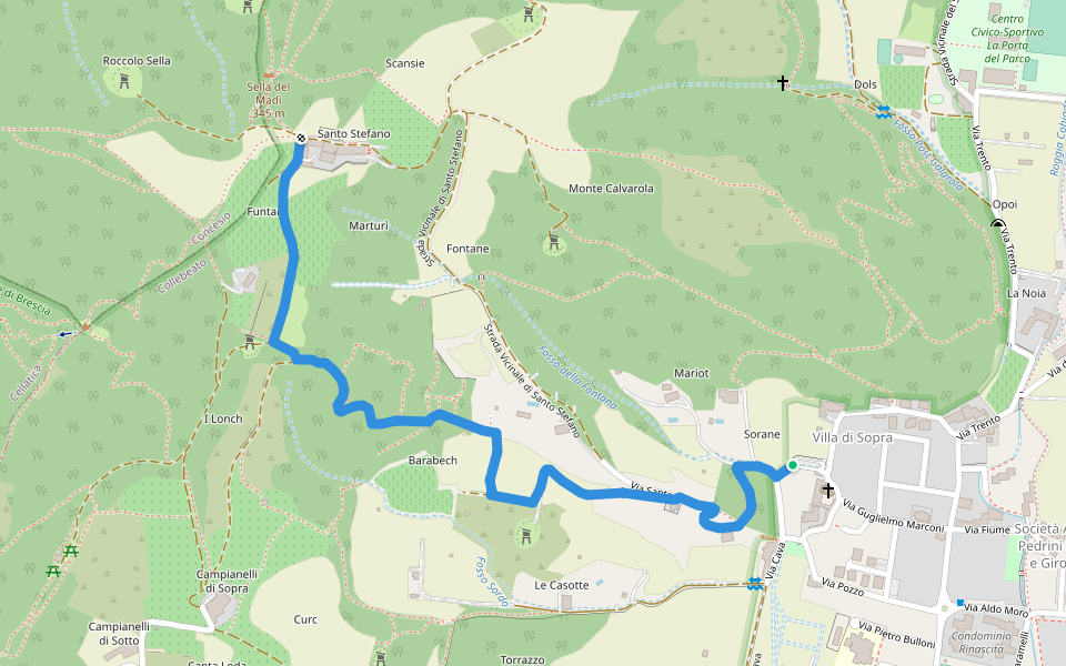 Collebeato (Santuario Calvarola) - Santo Stefano walking route map in Collebeato