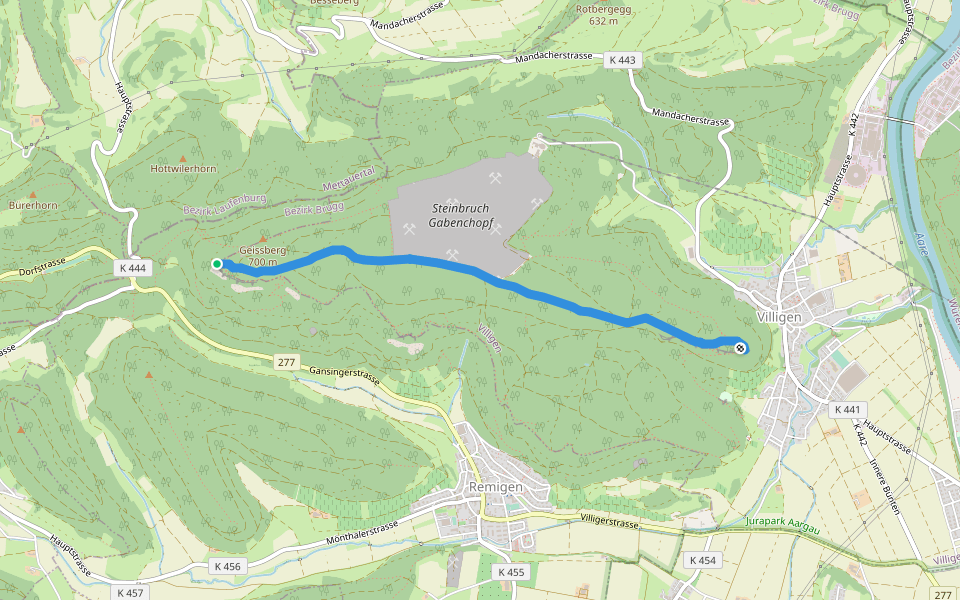 Geissberg Chameren - Besserstein walking route map in Villigen