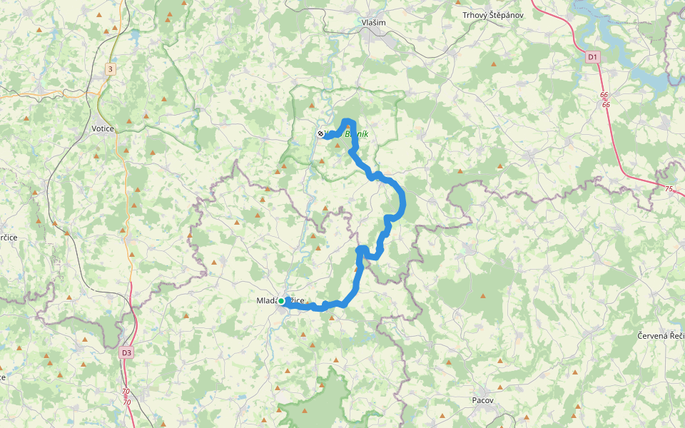 [Z] Mladá Vožice - Louňovice p. Blaníkem walking route map in Mladá Vožice