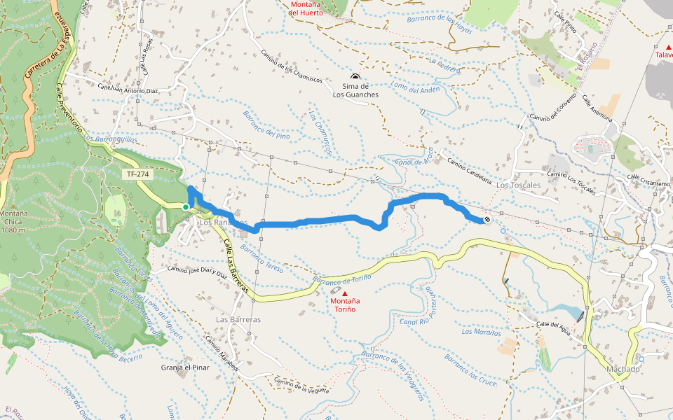 Camino de Los Panascos walking route map in Las Barreras