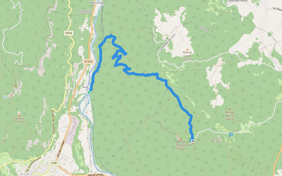 Contrà Pria - Monte Cengio walking route map in Scalini