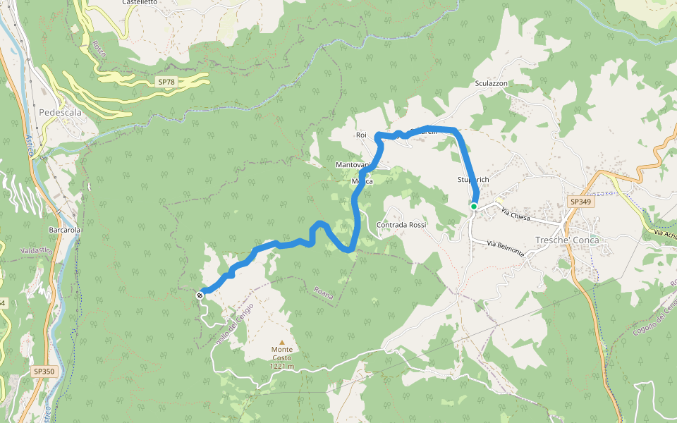 Chiesa (Tresche Conca) - Contrada Ostarelli - Contrada Dosso - Contrada Mosca - Forte Corbin walking route map in Tresché Conca