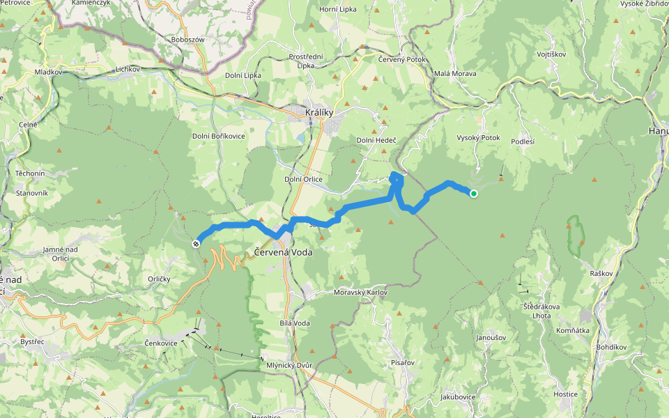 [M] Hvězda - Červená voda - Šanov - Jeřáb walking route map in Slatinice