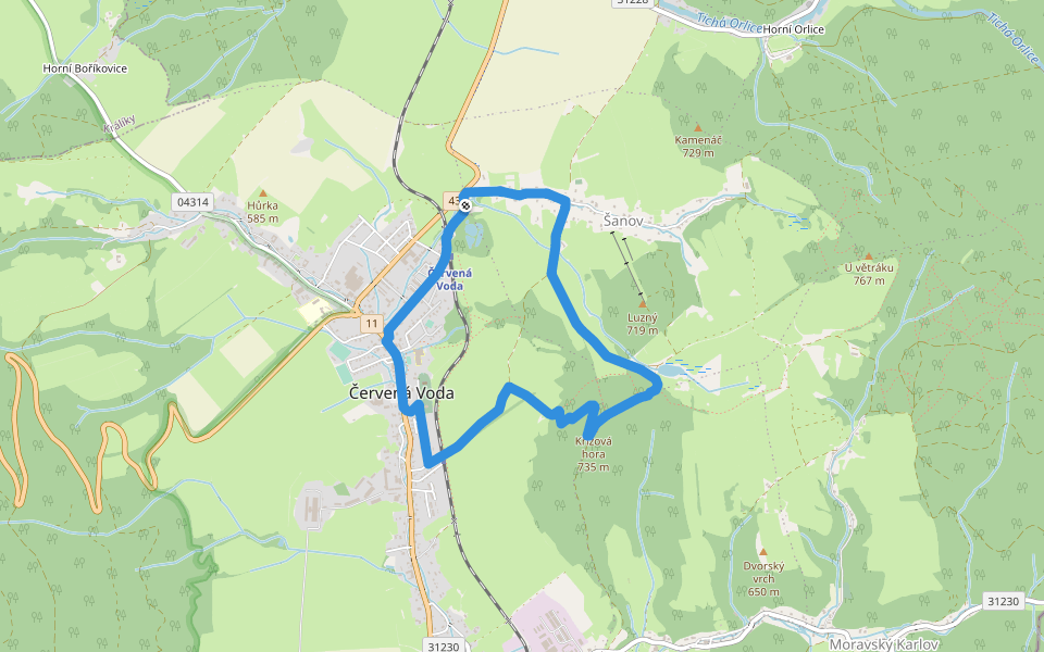 [Ž] Okružní trasa Červená Voda - Křížová hora walking route map in Červená Voda