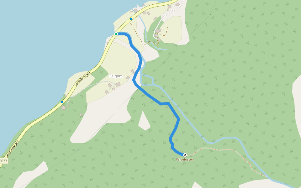 Feigefossen walking route map in Feigom