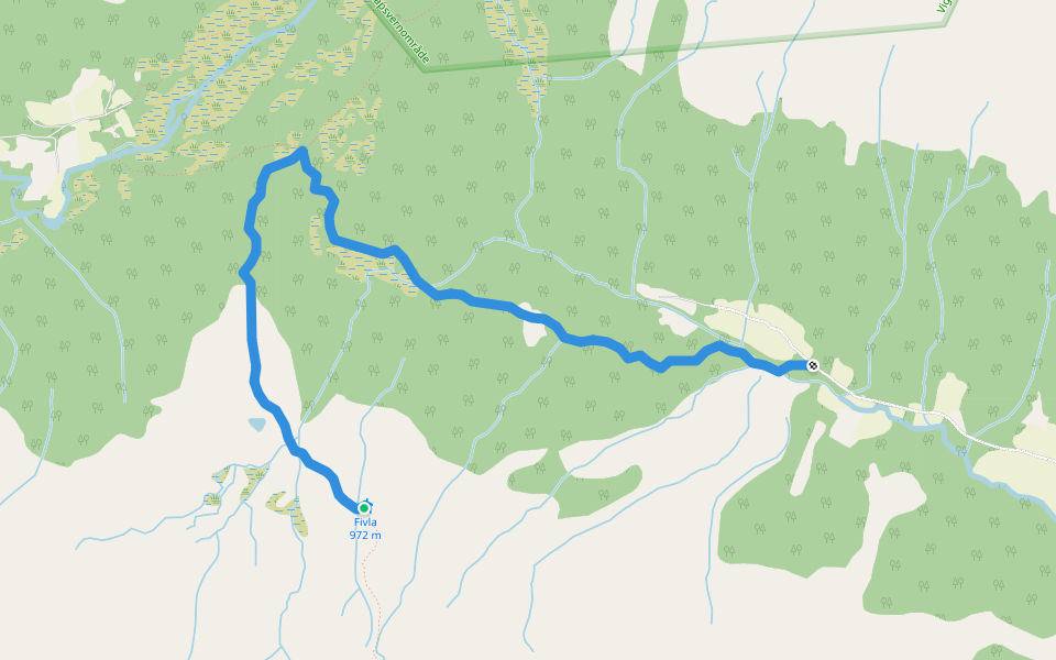 Fivla-Dalsdalen walking route map in Luster