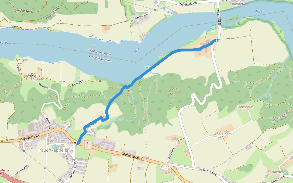 Wohlei - Frauenkappelen/Post walking route map in Wohlen bei Bern