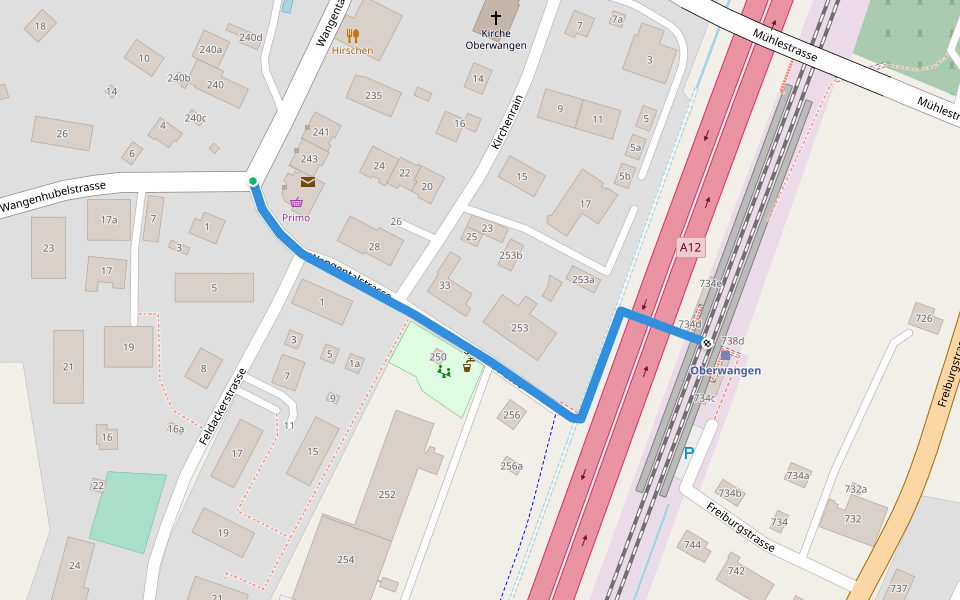 Oberwangen - Oberwangen Station walking route map in Köniz