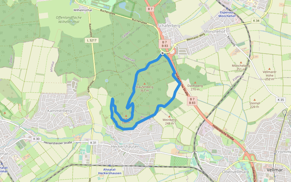 Espenau, Rundweg 2 walking route map in Espenau