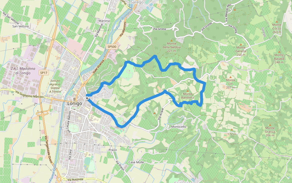 Sentiero dei Monti di Lonigo walking route map in Lonigo