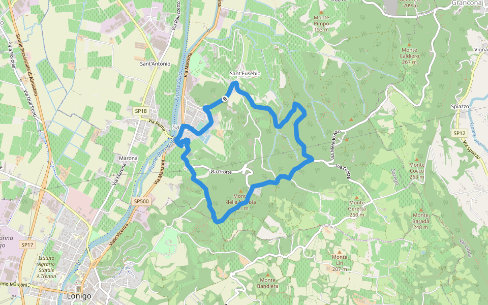 Sentiero delle Grotte di Sarego walking route map in Sarego
