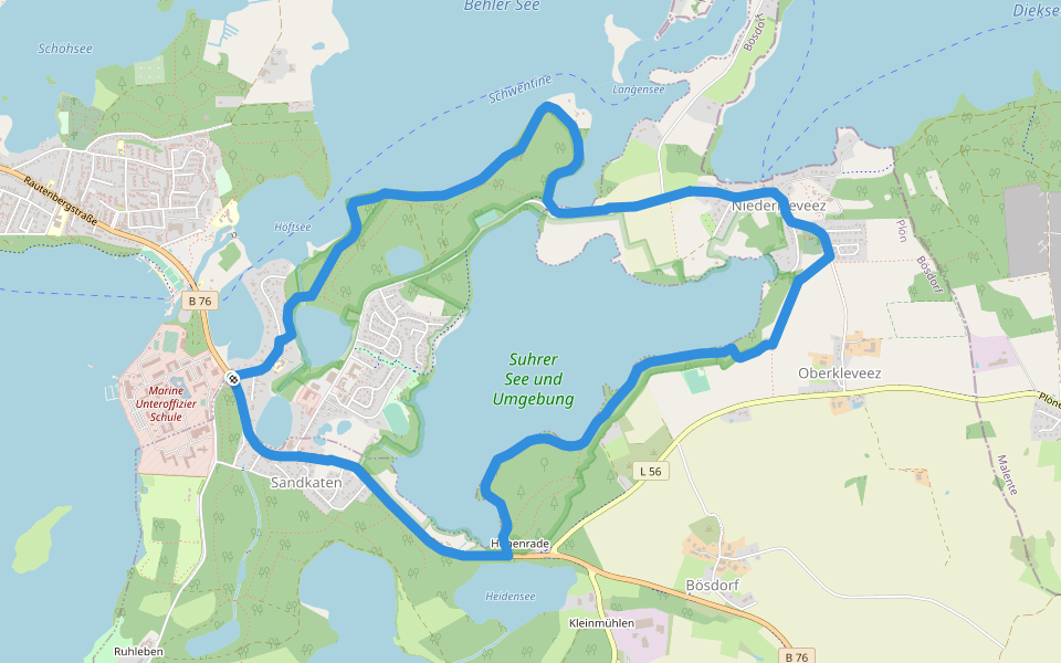 Suhrer See walking route map in Bösdorf