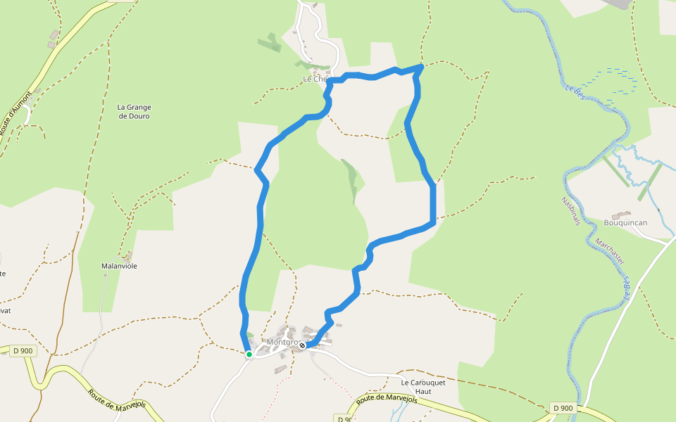 Montgros - Le Ché walking route map in Nasbinals