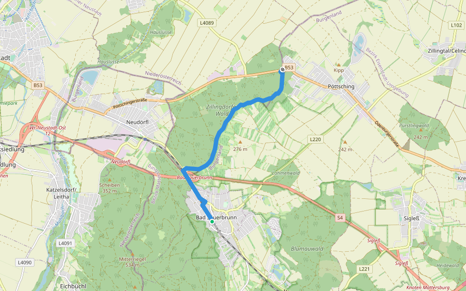 Bad Sauerbrunn - Grenzgasthof Pöttsching walking route map in Bad Sauerbrunn