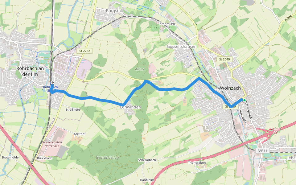 Wanderweg Rohrbach (Bf) Wolnzach walking route map in Wolnzach
