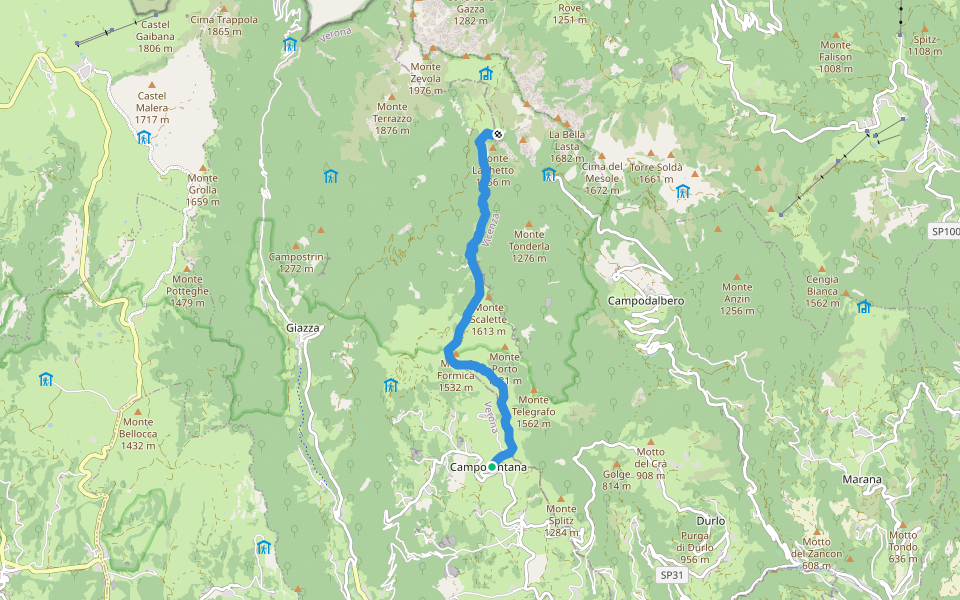 Campofontana - Passo della Scagina inn. sent. 221 walking route map in Campofontana