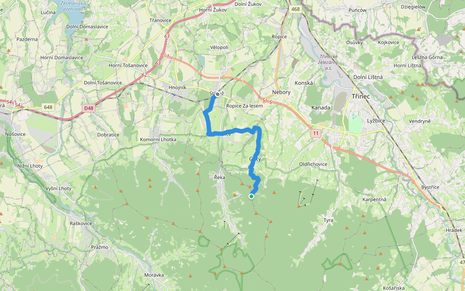 [M] Střítež - Gutské sedlo walking route map in Řeka