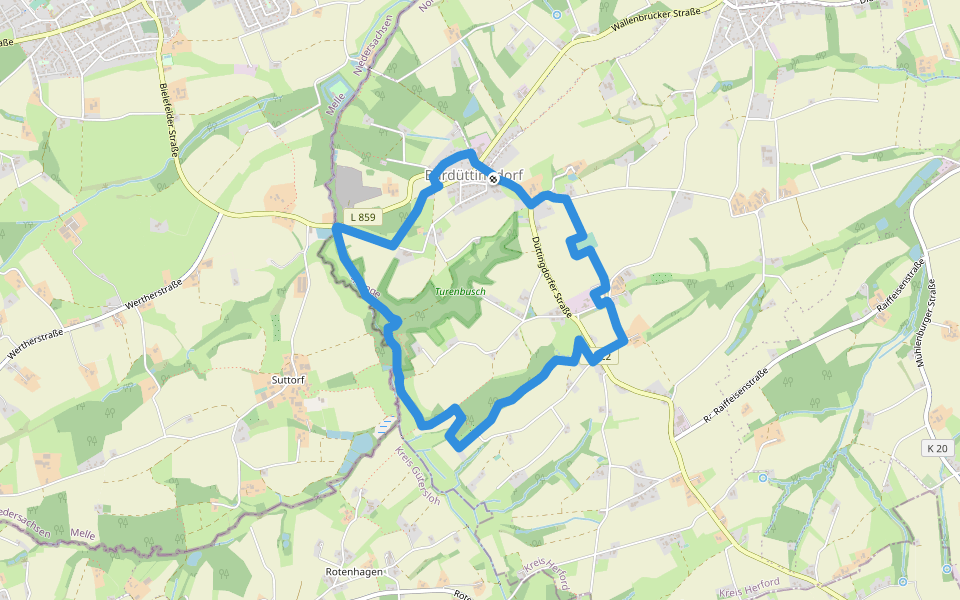 Bardüttingdorf Rundwanderweg A2 walking route map in Spenge