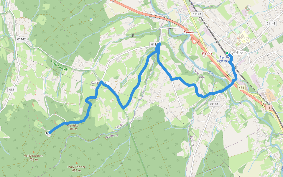 [Z] Bystřice - Kozinec walking route map in Bystřice