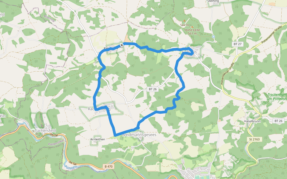 Haßlacher Rundwanderweg walking route map in Pottenstein