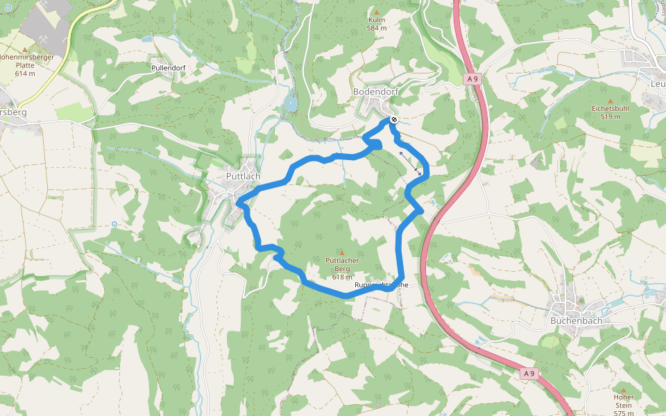 Rundweg Püttlach-Ruppertshöhe walking route map in Pegnitz