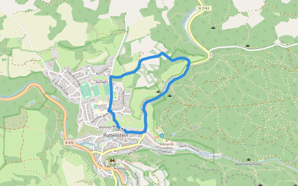 Rundweg Pottenstein-Mariengrotte walking route map in Pottenstein