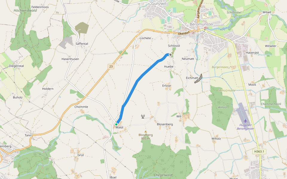 Waldi - Schlössli walking route map in Beromünster