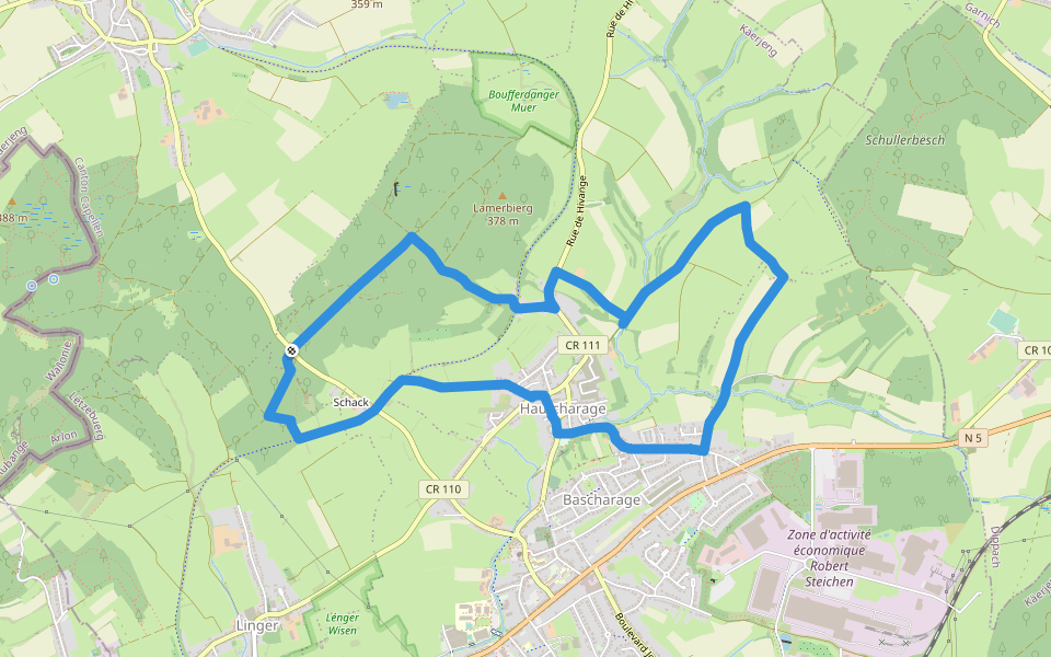 Sentier Naturfrenn Käerjéng walking route map in Käerjeng