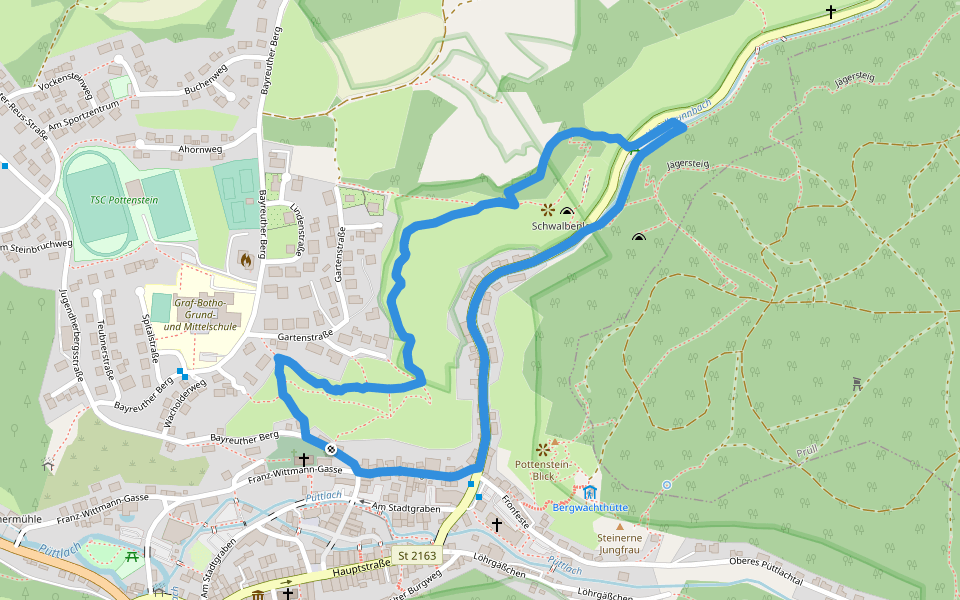 Rundweg Pottenstein Schwalbenloch walking route map in Pottenstein