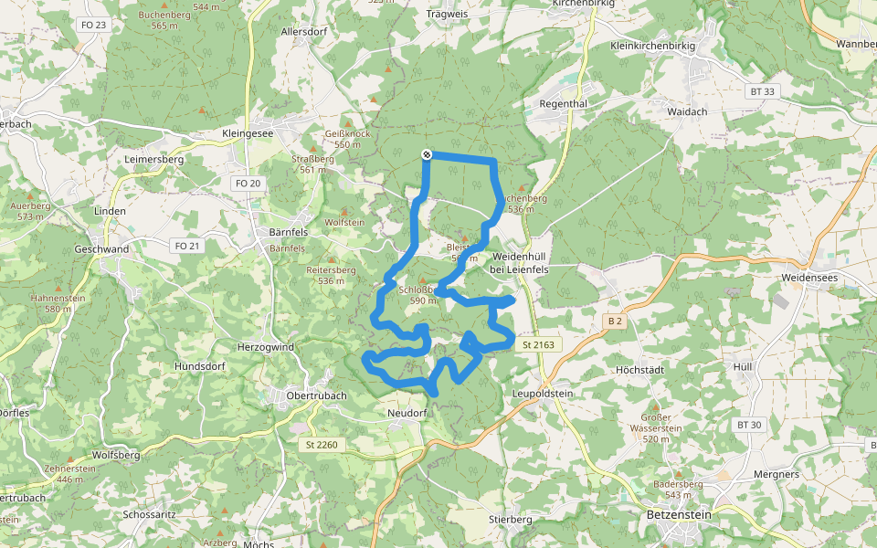 Rundweg Pottenstein-Waldacher Forst walking route map in Waidacher Forst