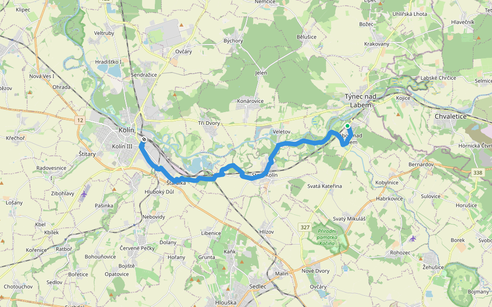 [Ž] Kolín - Záboří nad Labem walking route map in Záboří nad Labem