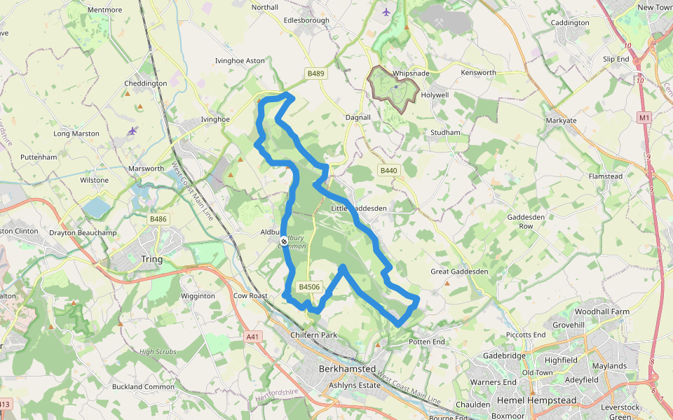 Ashridge Boundary Trail walking route map in Aldbury