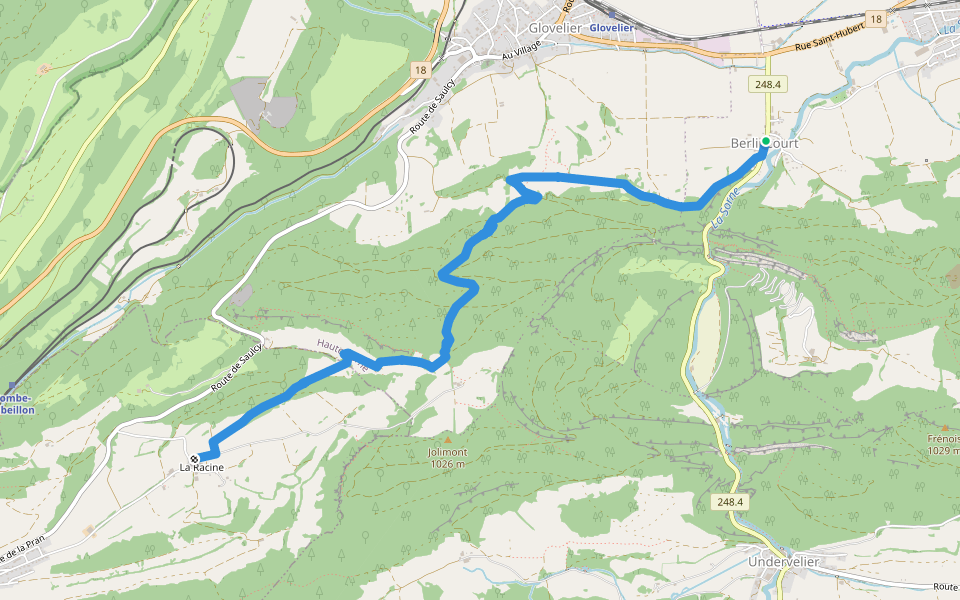 Berlincourt - La Racine walking route map in Haute-Sorne
