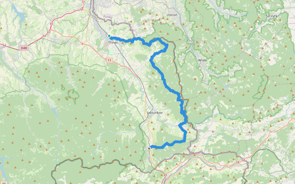 [Č] Třinec - Mosty u Jablunkova walking route map in Trinec