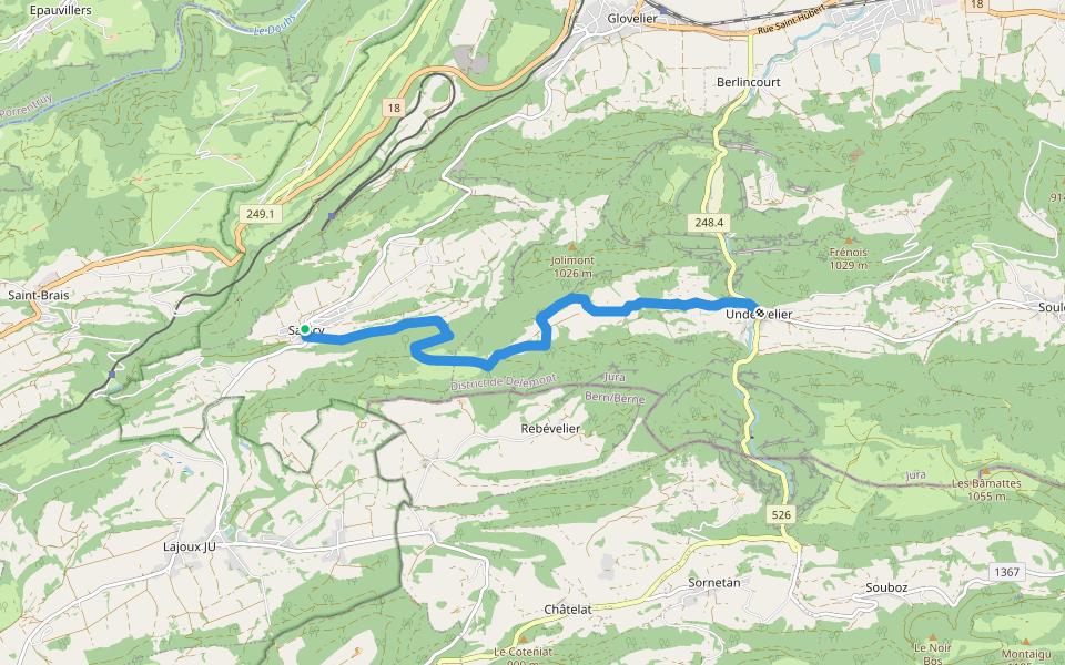 Saulcy - Undervelier walking route map in Saulcy