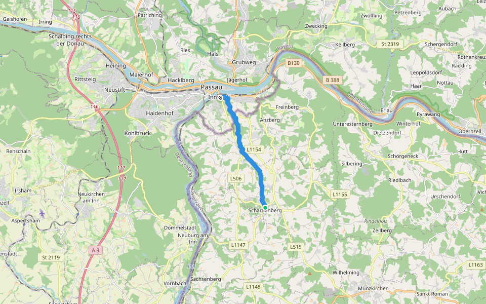 Schardenberg - Passau walking route map in Schardenberg