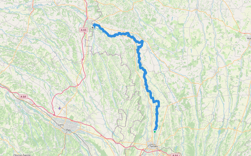 Sentier de l'Adour (Hautes-Pyrénées & Gers) walking route map in Bazet