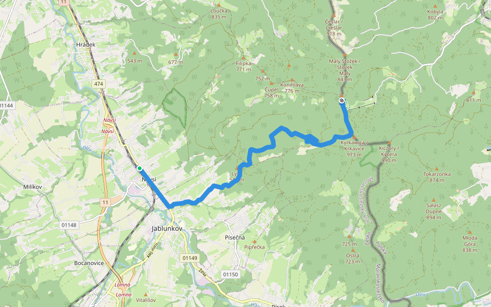 [M] Jablunkov-Návsí (žst.) - Velký Stožek walking route map in Návsí