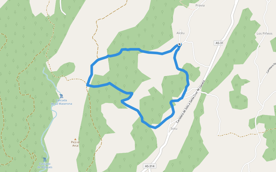 PR-AS 173 Ruta del alto de Piedrafita walking route map in Alcedo
