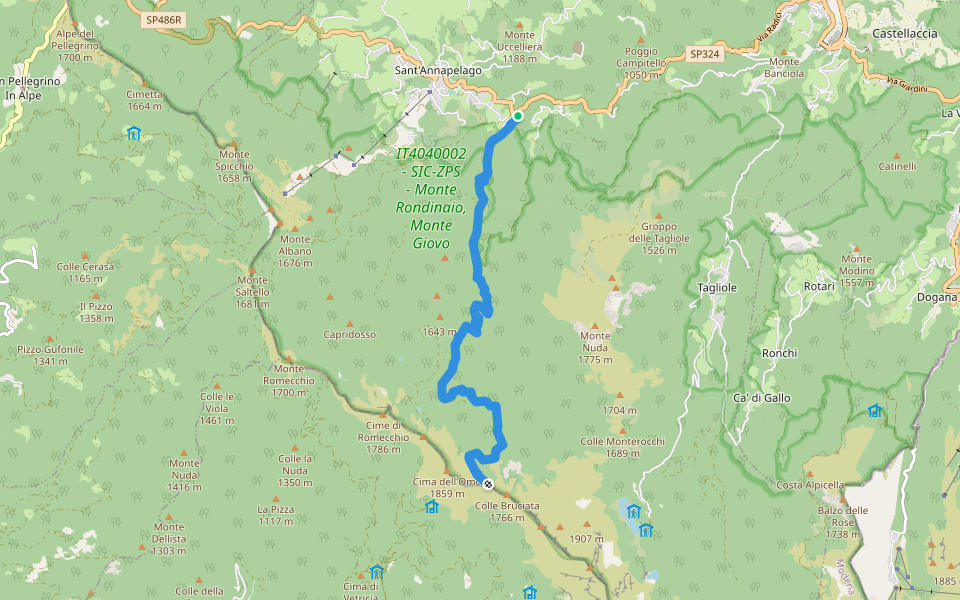 Ponte Sant'Anna - Colle Bruciata walking route map in Ponte Sant'Anna