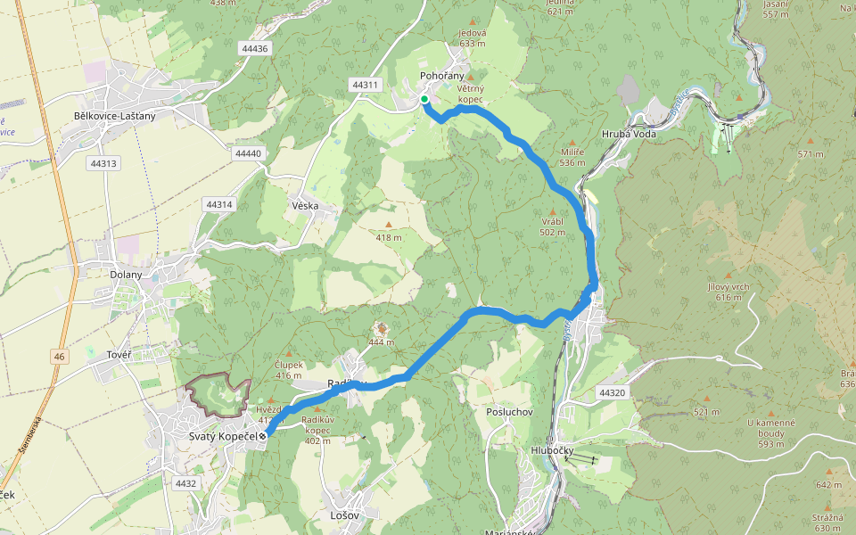 [Ž] Svatý kopeček - Pohořany walking route map in Dolany
